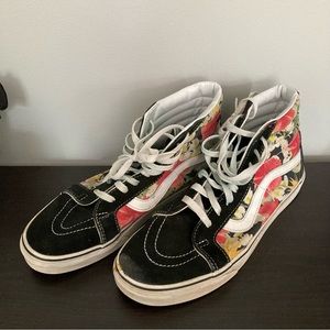 Floral tropical black pink high top vans